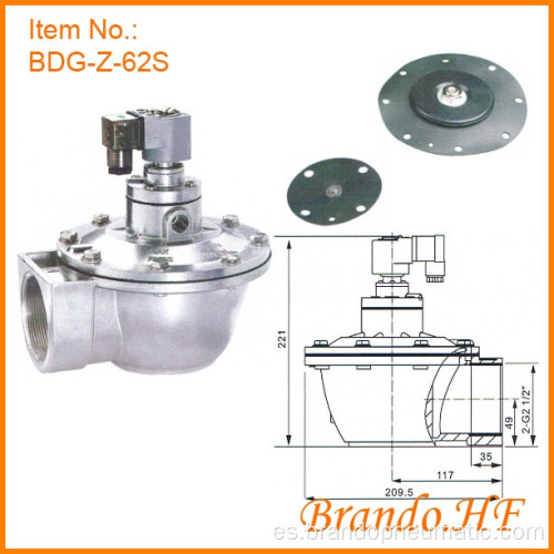 Válvula de pulso de solenoide de doble diafragma de 2 1/2 &quot;